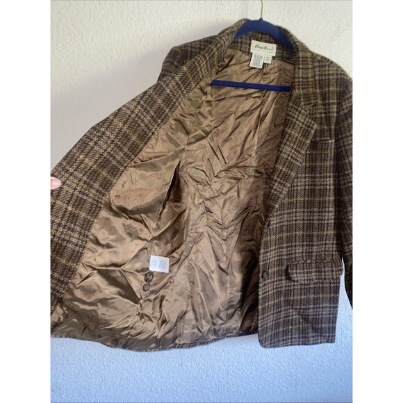 Vintage Eddie Bauer Women Wool Blazer Jacket Plaid M Preppy Country Equestrian - Picture 11 of 14
